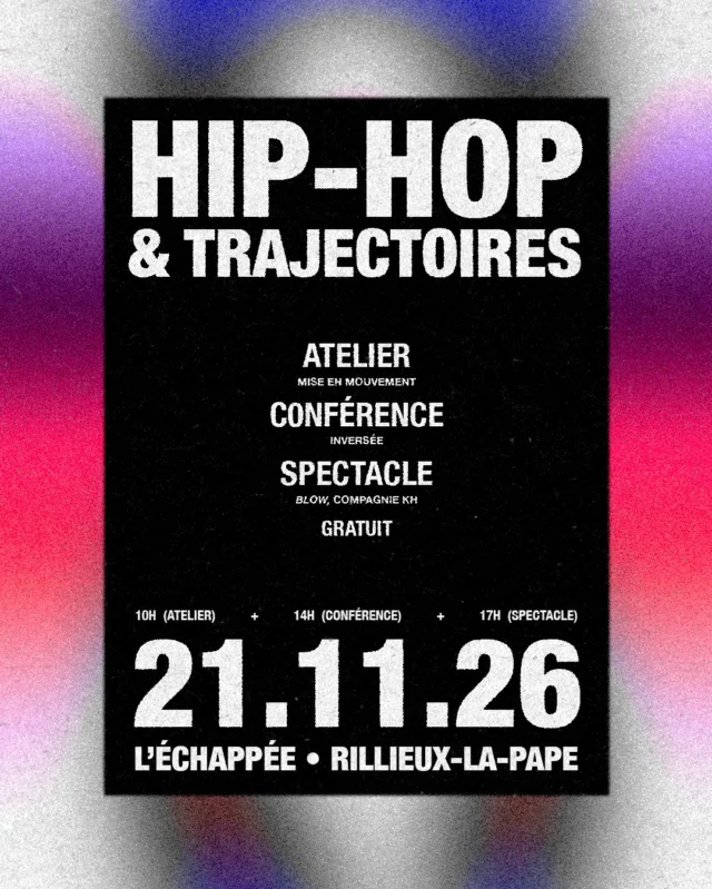 HIP-HOP & TRAJECTOIRES⁠Atelier + conférence + spectacle⁠🍂⁠Cet automne, le BLOCK et @act.ici unissent leurs forces pour porter un événement populaire, immersif et interdisciplinaire. Comment la danse peut-elle transformer un parcours de vie ? Comment une culture née dans les quartiers populaires devient-elle un espace d'apprentissage, de création et d'émancipation ? Au programme :⁠◾ 10h — Atelier dialogue et mise en mouvement avec des danseur·euses du BLOCK⁠◾ 14h — Conférence inversée avec Laura Steil (anthropologue de la danse), @_karimkh (danseur et chorégraphe de la @cie.kh) et Hash Moussa (directeur-fondateur de @greengardenops)⁠◾ 17h — Représentation de la pièce BLOW de la Compagnie KH⁠⁠📅 Samedi 21 novembre 2026⁠🕐 10h — 18h⁠📍 @lechappee.rillieux, Rillieux-la-Pape⁠💸 Gratuit (places limitées)⁠+ d'infos en bio⁠⁠➕ Karim KH animera un workshop le vendredi 20 novembre à 19h30.⁠(20 € sur réservation : billetterie@ccnr.fr)⁠⁠🤝 Avec le soutien de @tcl_reseau / @sytral_mobilites, @culturel_lyon, @oph_dynacite, @credit_agricole_centre_est, @stickerapp, Komon Courtage, Duvarry Développement et Arhen Energy