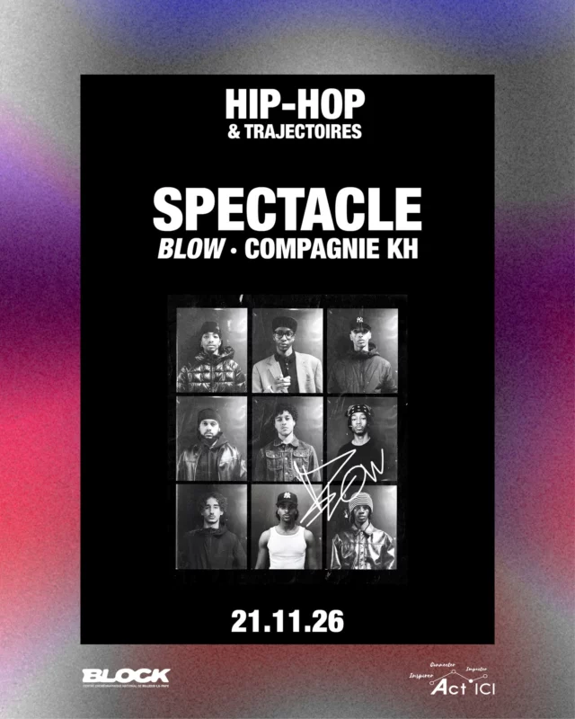HIP-HOP & TRAJECTOIRES⁠
Focus sur le spectacle BLOW⁠
🍂⁠
La Compagnie KH (@cie.kh) clôturera cette journée dédiée au hip-hop comme espace d’émancipation avec une version inédite de sa pièce BLOW. Créé en 2018, BLOW reflète l'état interne et externe d'un homme, à la fois libre et prisonnier de ses émotions. Cette volonté d'émancipation circule entre cinq danseurs, esquissant des moments de fragilité qui contrastent avec la force du groupe.⁠
⁠
💬 Le BLOCK et @act.ici unissent leurs forces pour porter un événement populaire, immersif et interdisciplinaire : Hip-hop & trajectoires. Comment la danse peut-elle transformer un parcours de vie ? Comment une culture née dans les quartiers populaires devient-elle un espace d'apprentissage, de création et d'émancipation ? Au programme : atelier de mise en mouvement, conférence inversée et spectacle de danse.⁠
⁠
📅 Samedi 21 novembre 2026⁠
🕐 17h — 18h⁠
📍 @lechappee.rillieux, @rillieuxlapape⁠
💸 Gratuit (places limitées) 🎫 Réservations : urlr.me/kcX57b⁠
⁠
➕ @_karimkh animera un workshop le vendredi 20 novembre à 19h30.⁠
(20 € sur réservation : urlr.me/aSzgKQ)⁠
⁠
🤝 Avec le soutien de @centres_sociaux_rillieux, @sytral_mobilites, @culturel_lyon, @oph_dynacite, @credit_agricole_centre_est, @stickerapp, Komon Courtage, Duvarry Développement et Arhen Energy